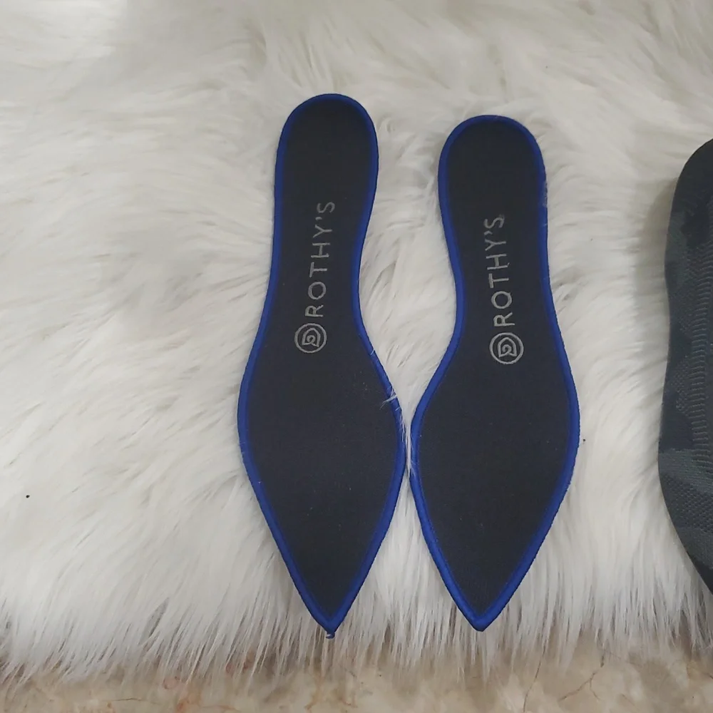 Rothy's The Point  Gray Camo  Flats with Sleek Pointed Toe and Blue Trim - Picture 13 of 16